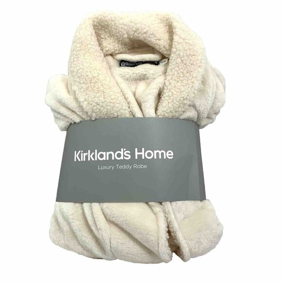 KIRKLAND Women's “Ivory Poodle Fur” Robe Size Small S/M Fleece Lined NWT - Picture 1 of 7
